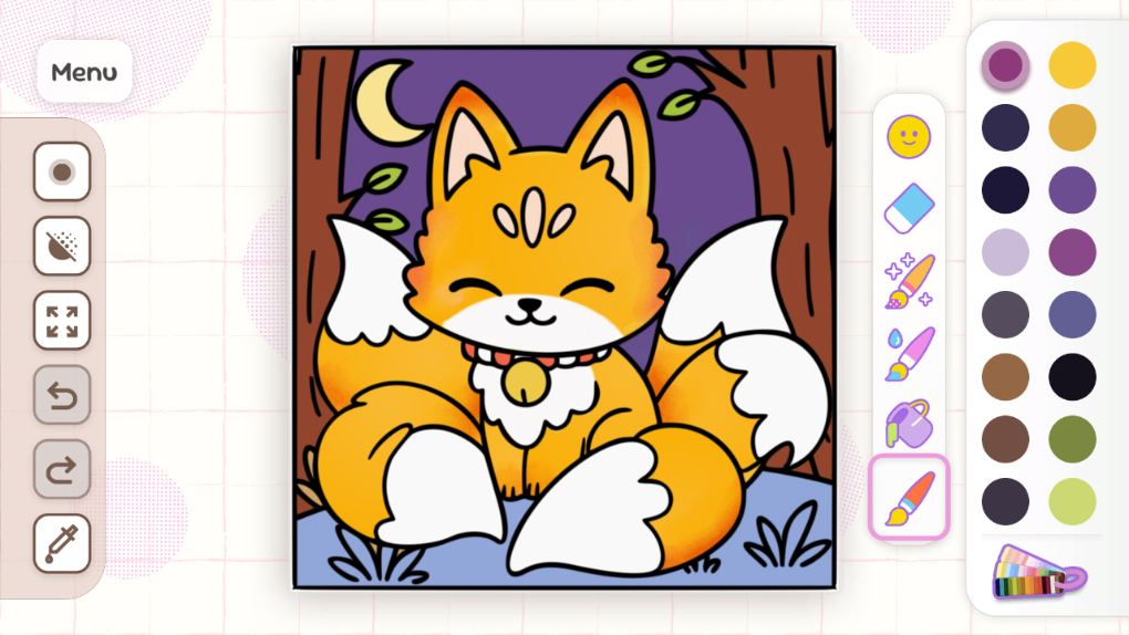 Coloring a cute fox illustration at night