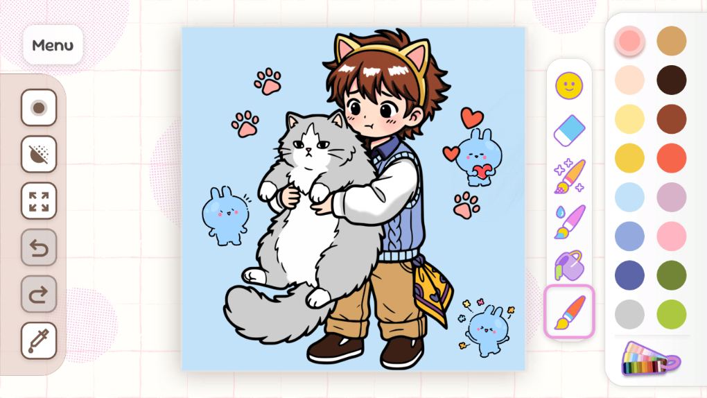Coloring a boy hugging a fluffy cat