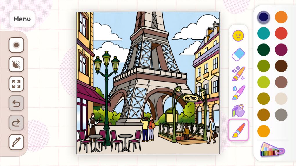 Coloring a Paris street scene with the Eiffel Tower