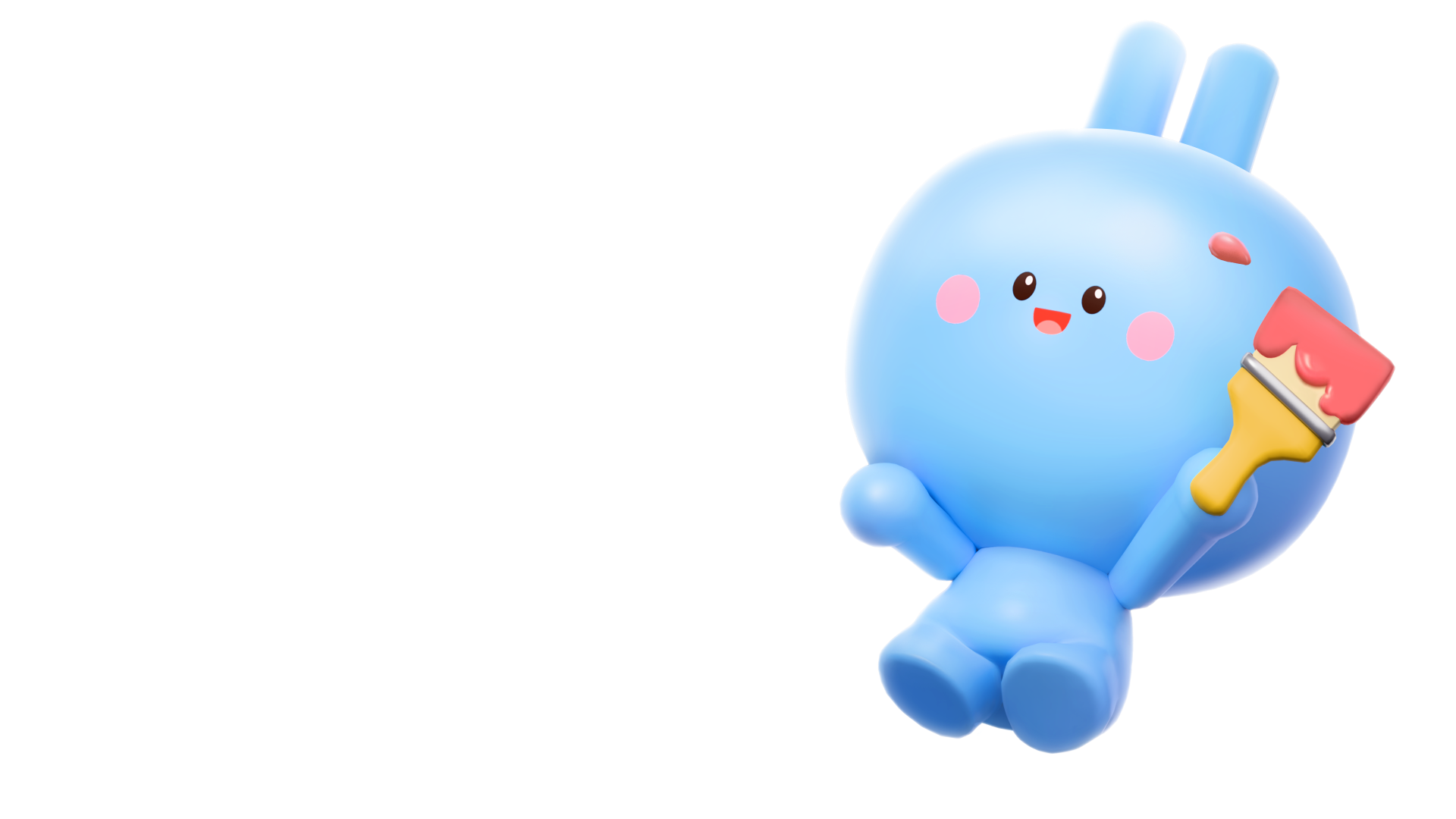 Cozy Pages blue bunny mascot floating with a paintbrush
